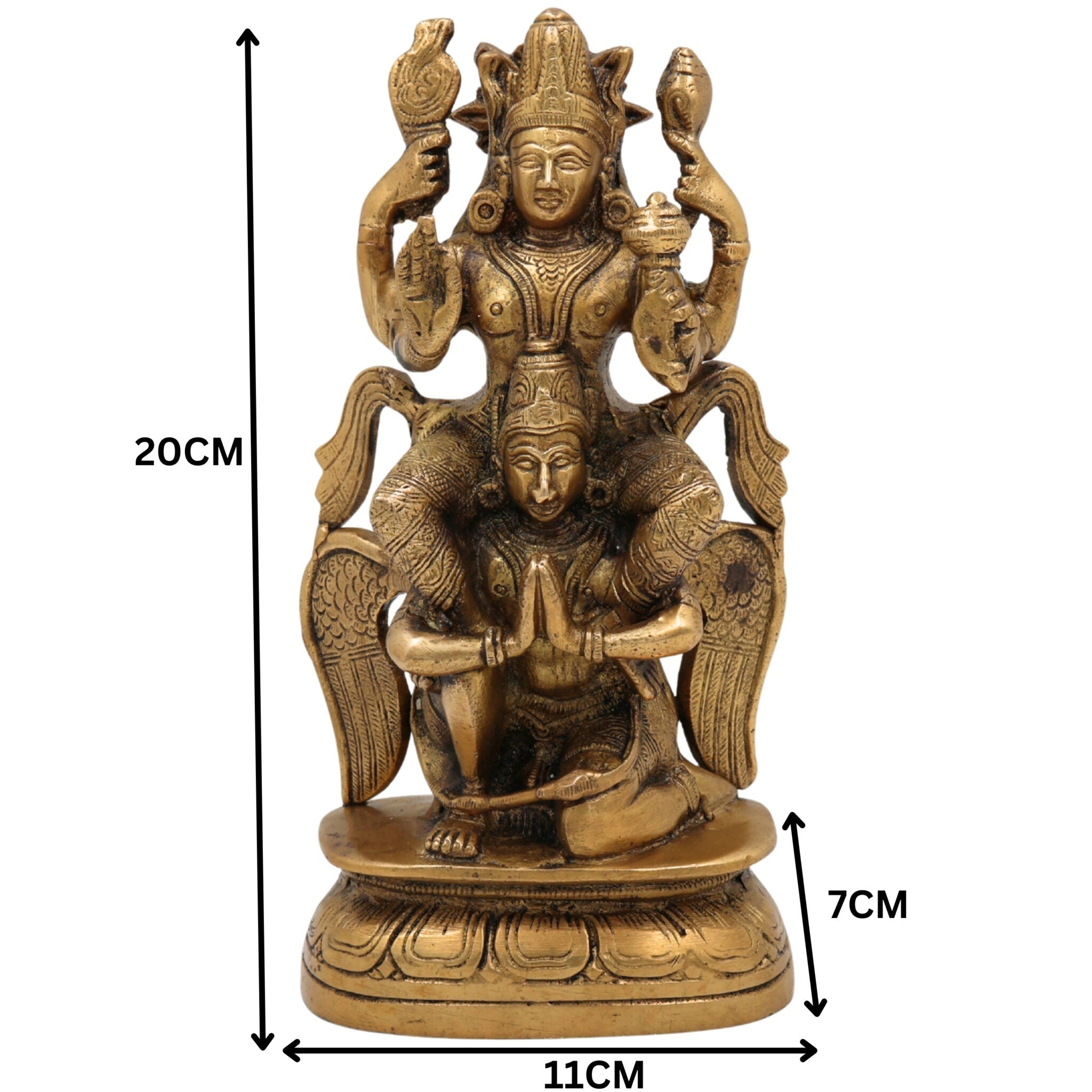 Brass Vishnu Idol Riding Garuda | Narayana Murti Statue | Balaji, Srinivasa, Govinda Vigraha for Pooja, Home Temple, Decor & Gifts, Gold, 8 Inch, 1 Piece