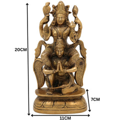 Brass Vishnu Idol Riding Garuda | Narayana Murti Statue | Balaji, Srinivasa, Govinda Vigraha for Pooja, Home Temple, Decor & Gifts, Gold, 8 Inch, 1 Piece