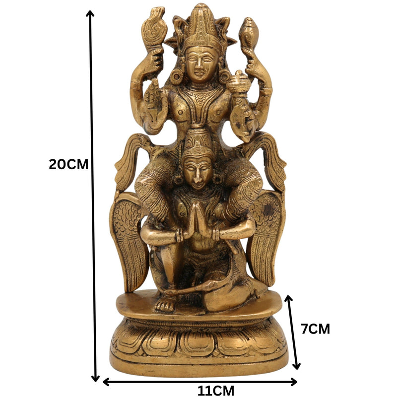 Brass Vishnu Idol Riding Garuda | Narayana Murti Statue | Balaji, Srinivasa, Govinda Vigraha for Pooja, Home Temple, Decor & Gifts, Gold, 8 Inch, 1 Piece
