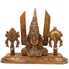Brass Balaji Face Idol, Handcrafted Gold Murti, Lord Venkateswara Sculpture with Shanka, Chakra & Namam for Pooja, Home Decor & Gifts, Gold, 10 Inch, 1 Piece