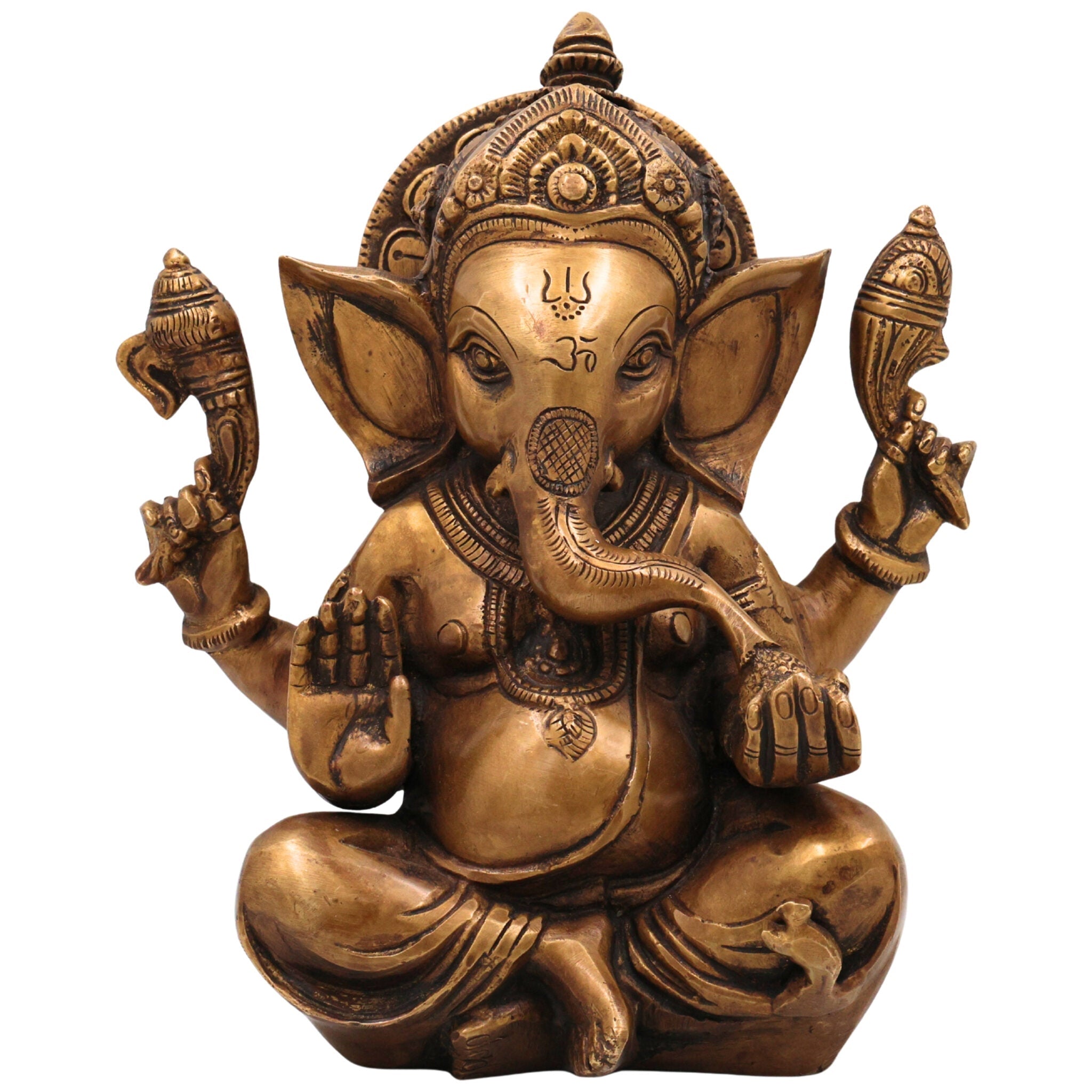 Brass Ganesha Idol | Vinayaka Murti | Handmade Ganapati Sculpture |Ekadanta Spiritual Decor, Gold, 9 Inch, 1 Piece