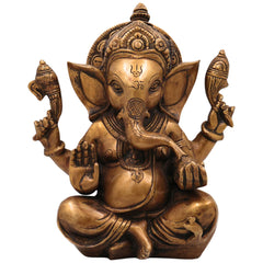 Brass Ganesha Idol | Vinayaka Murti | Handmade Ganapati Sculpture |Ekadanta Spiritual Decor, Gold, 9 Inch, 1 Piece