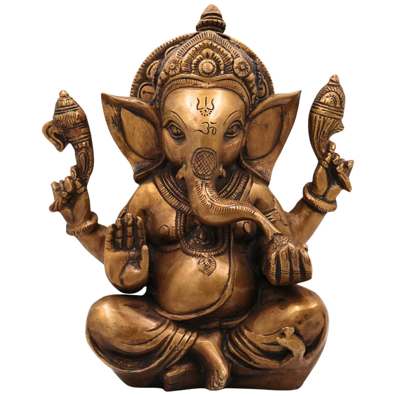 Brass Ganesha Idol | Vinayaka Murti | Handmade Ganapati Sculpture |Ekadanta Spiritual Decor, Gold, 9 Inch, 1 Piece