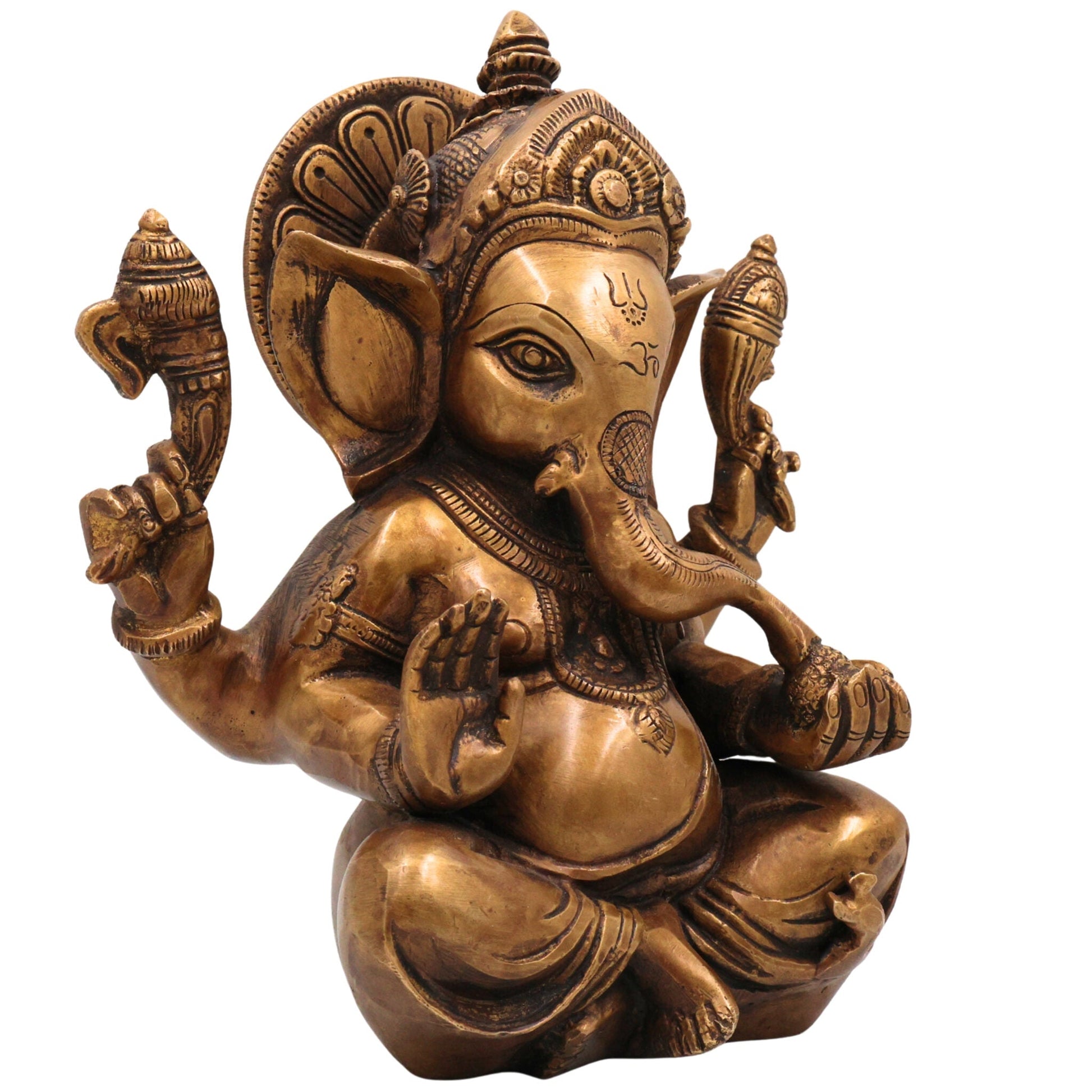 Brass Ganesha Idol | Vinayaka Murti | Handmade Ganapati Sculpture |Ekadanta Spiritual Decor, Gold, 9 Inch, 1 Piece