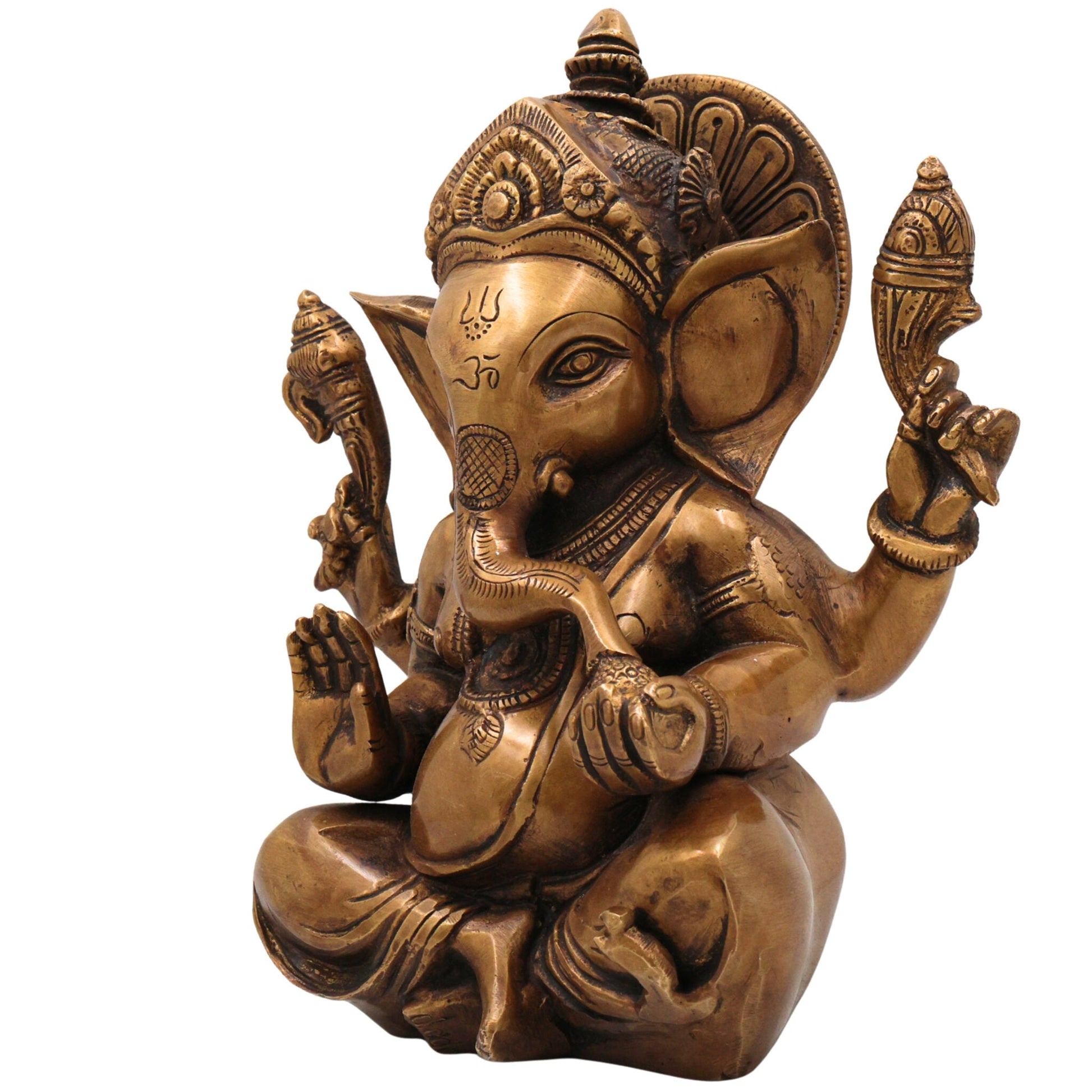 Brass Ganesha Idol | Vinayaka Murti | Handmade Ganapati Sculpture |Ekadanta Spiritual Decor, Gold, 9 Inch, 1 Piece