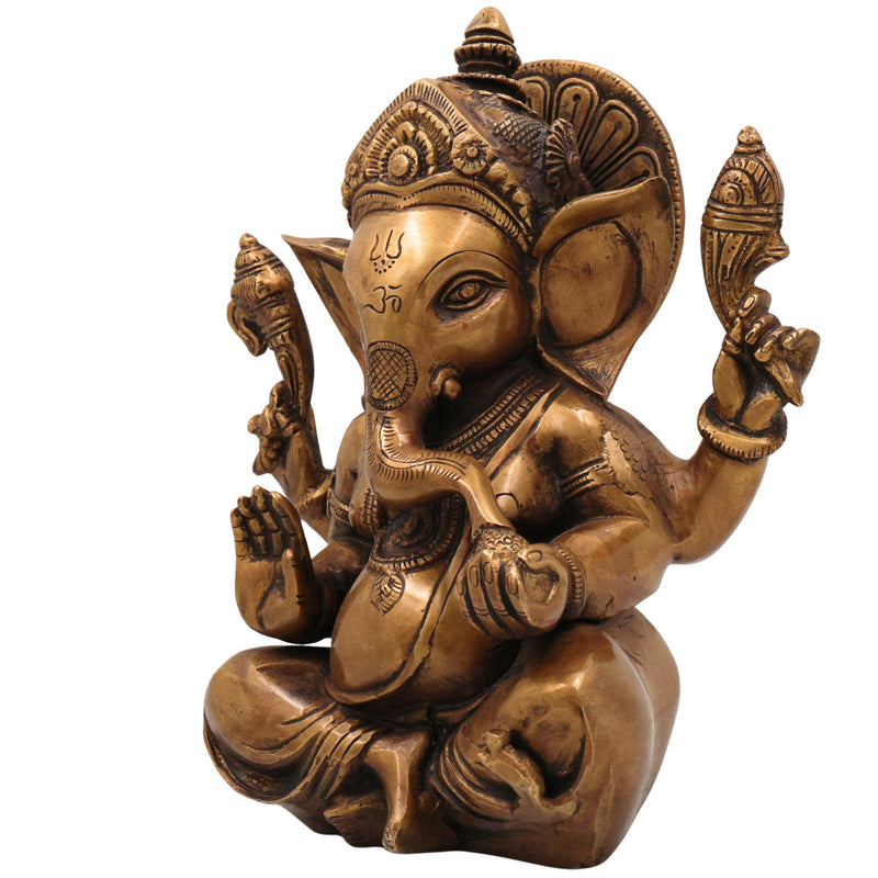 Brass Ganesha Idol | Vinayaka Murti | Handmade Ganapati Sculpture |Ekadanta Spiritual Decor, Gold, 9 Inch, 1 Piece