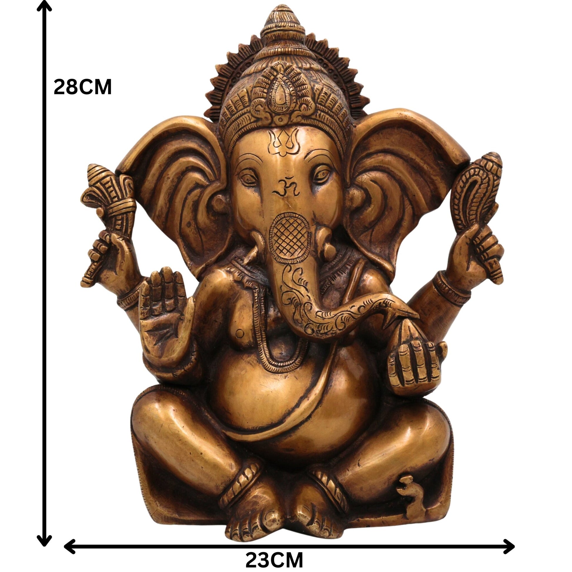 Brass Ganesha Idol, Handcrafted Ganapati Murti, Vinayaka Statue, Hindu Elephant God Sculpture for Pooja, Home Decor & Gifts, Gold, 11 Inch, 1 Piece