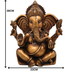 Brass Ganesha Idol, Handcrafted Ganapati Murti, Vinayaka Statue, Hindu Elephant God Sculpture for Pooja, Home Decor & Gifts, Gold, 11 Inch, 1 Piece