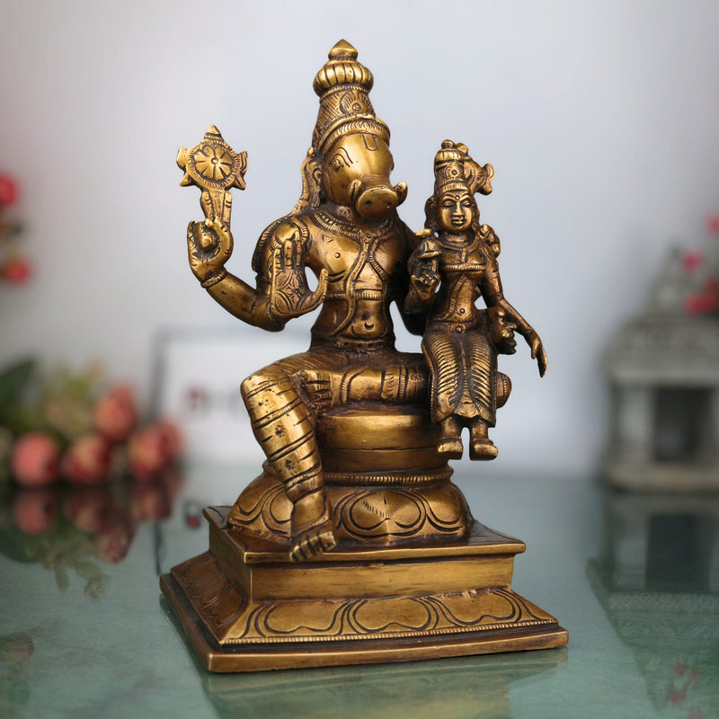 Brass Varahalakshmi Idol, Handcrafted Murti, Goddess Varalakshmi Statue for Pooja, Home Decor & Spiritual Gifts, Gold, 10 Inch, 1 Piece