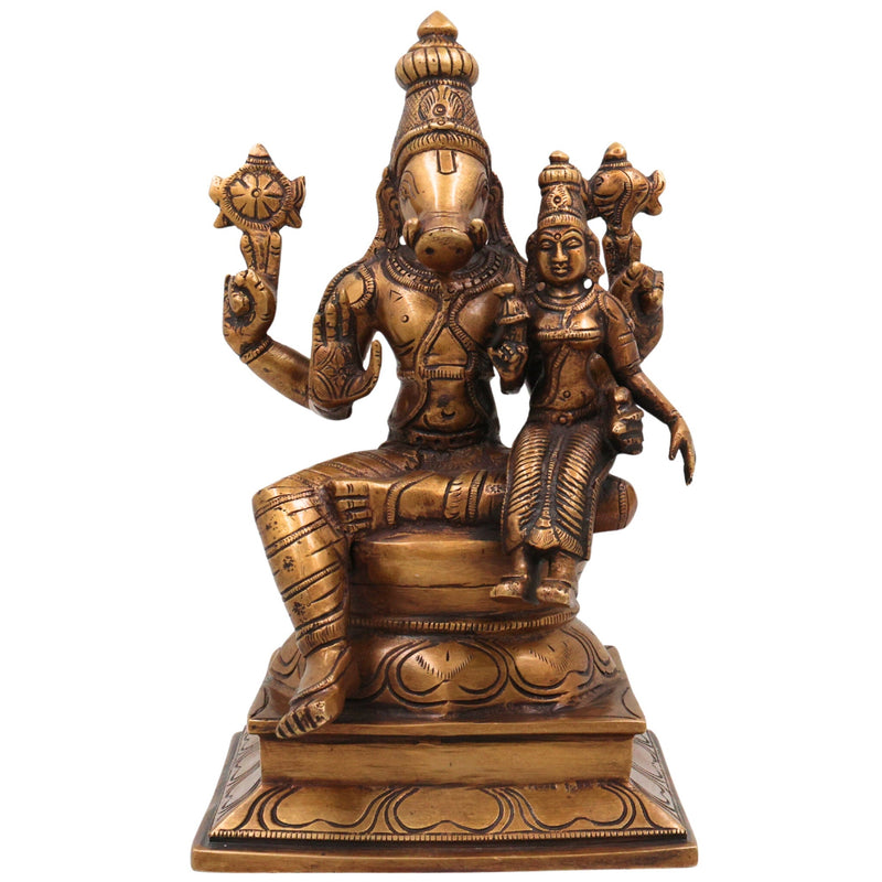 Brass Varahalakshmi Idol, Handcrafted Murti, Goddess Varalakshmi Statue for Pooja, Home Decor & Spiritual Gifts, Gold, 10 Inch, 1 Piece