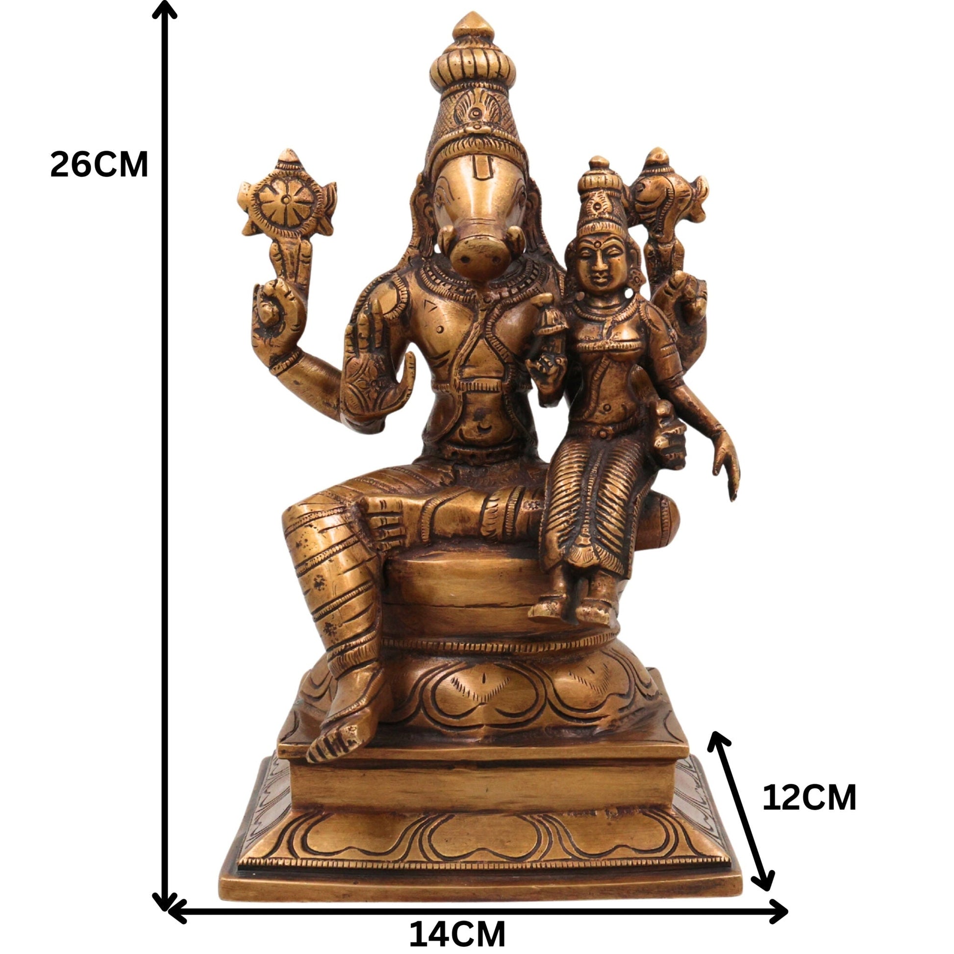 Brass Varahalakshmi Idol, Handcrafted Murti, Goddess Varalakshmi Statue for Pooja, Home Decor & Spiritual Gifts, Gold, 10 Inch, 1 Piece