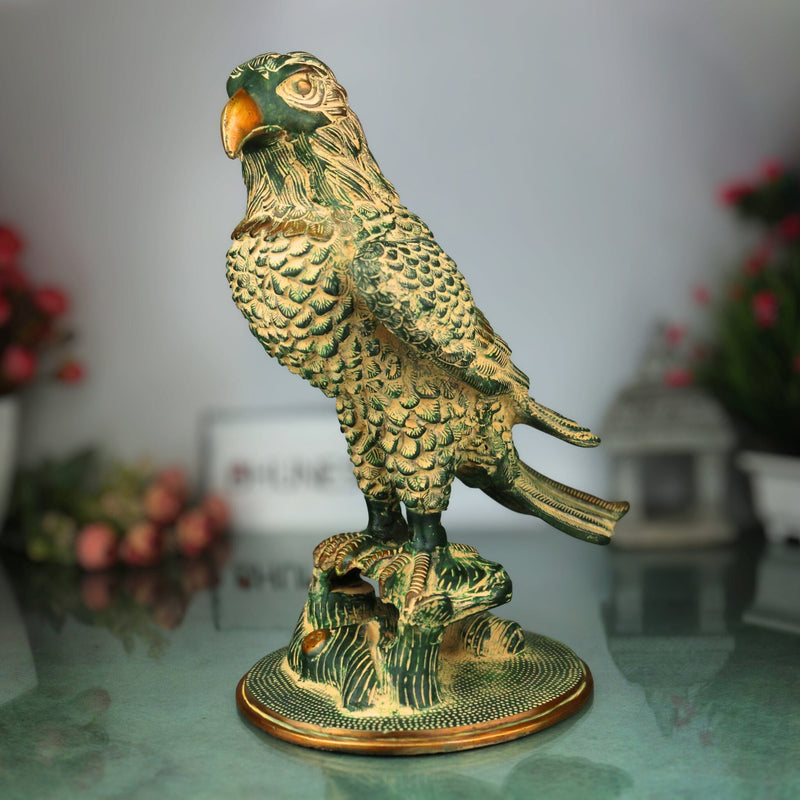 Brass Eagle Sculpture, Handcrafted Eagle Statue, Majestic Bird for Home Decor, Office & Gifts, Green, 13 Inch, 1 Piece