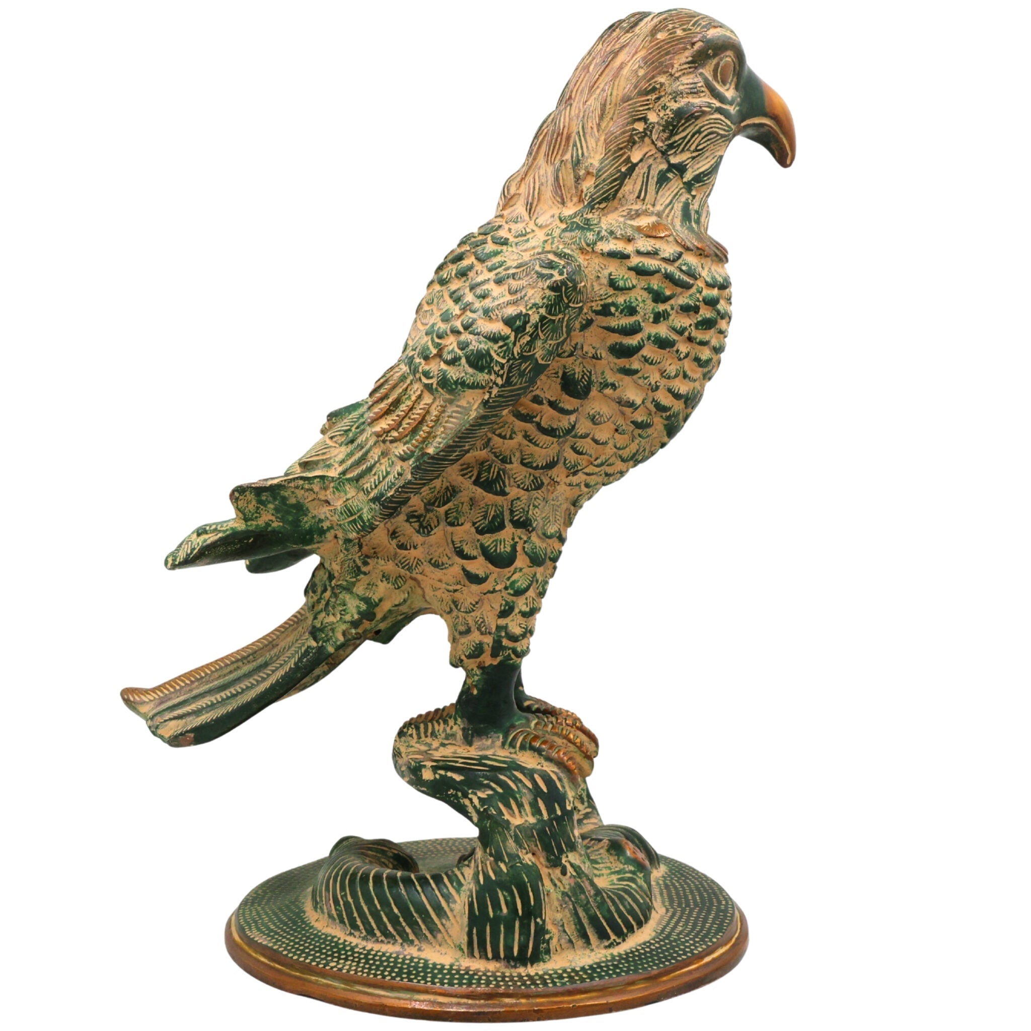 Brass Eagle Sculpture, Handcrafted Eagle Statue, Majestic Bird for Home Decor, Office & Gifts, Green, 13 Inch, 1 Piece