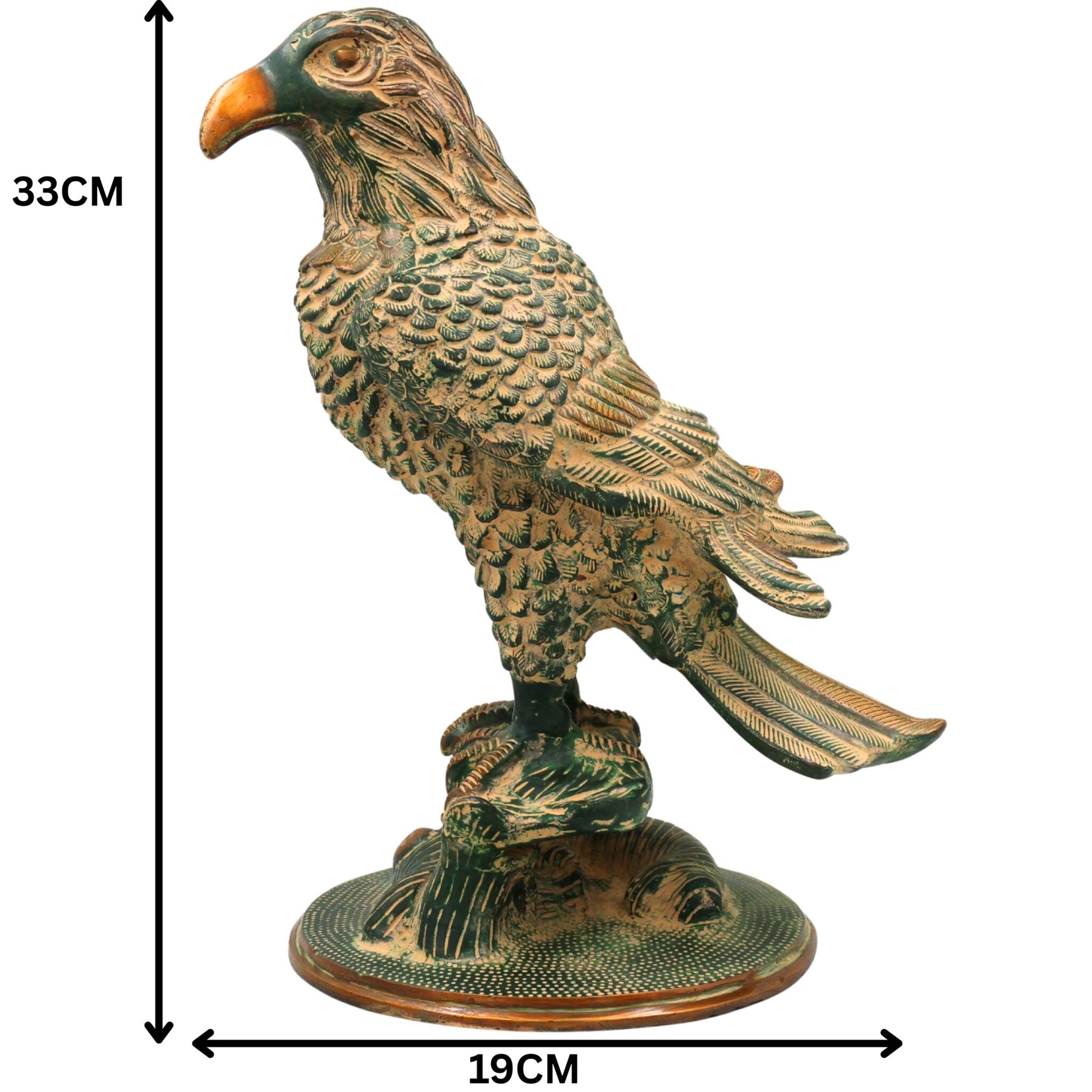 Brass Eagle Sculpture, Handcrafted Eagle Statue, Majestic Bird for Home Decor, Office & Gifts, Green, 13 Inch, 1 Piece