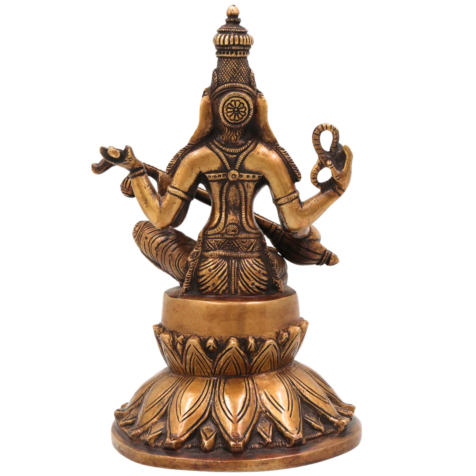 Brass Saraswati Idol, Handcrafted Brass Murti, Goddess Saraswati Statue, Vidya Devi Sculpture for Pooja, Home Decor & Gifts, Gold, 10 Inch, 1 Piece