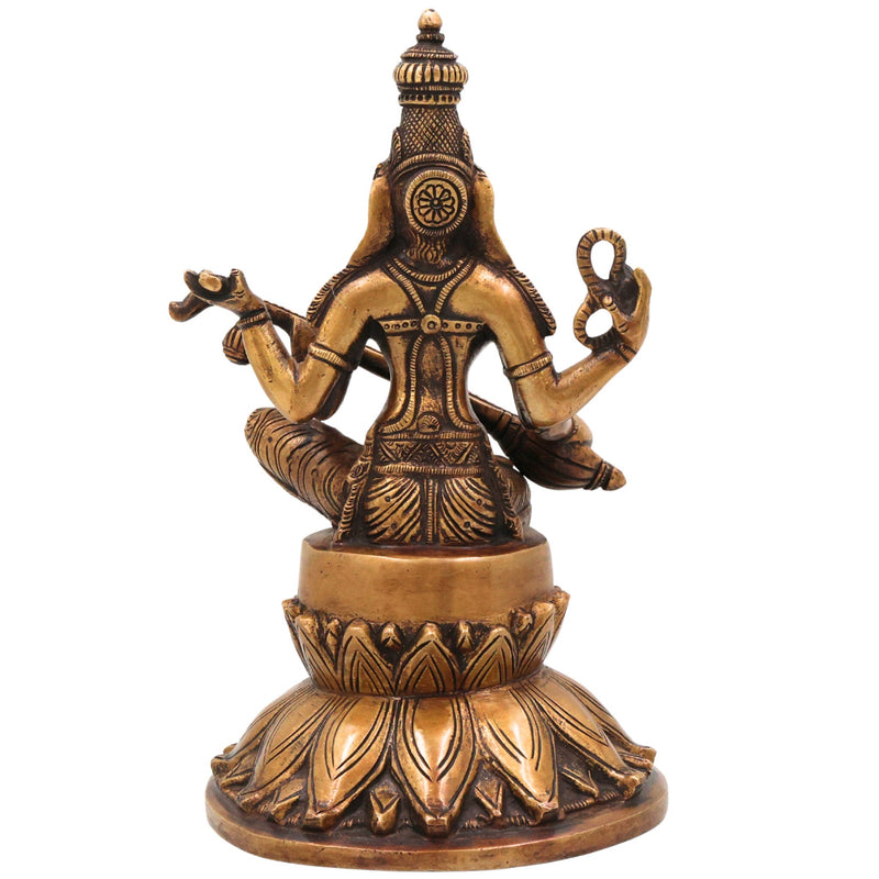 Brass Saraswati Idol, Handcrafted Brass Murti, Goddess Saraswati Statue, Vidya Devi Sculpture for Pooja, Home Decor & Gifts, Gold, 10 Inch, 1 Piece