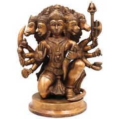 Brass Pancha Mukhi Hanuman Idol, Handcrafted Brass Murti, Bajrangbali Five-Faced Statue, Anjaneya Sculpture for Pooja, Home Decor & Gifts, Gold, 10.5 Inch, 1 Piece