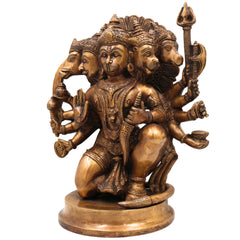 Brass Pancha Mukhi Hanuman Idol, Handcrafted Brass Murti, Bajrangbali Five-Faced Statue, Anjaneya Sculpture for Pooja, Home Decor & Gifts, Gold, 10.5 Inch, 1 Piece
