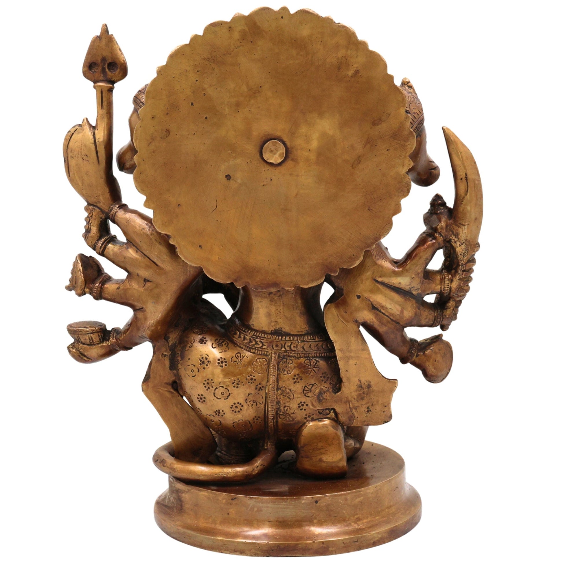 Brass Pancha Mukhi Hanuman Idol, Handcrafted Brass Murti, Bajrangbali Five-Faced Statue, Anjaneya Sculpture for Pooja, Home Decor & Gifts, Gold, 10.5 Inch, 1 Piece