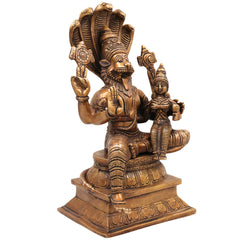 Brass Lakshmi Narasimha Idol, Handcrafted Murti, Lord Narasimha with Goddess Lakshmi Statue for Pooja, Home Decor & Gifts, Gold, 12.5 Inch, 1 Piece