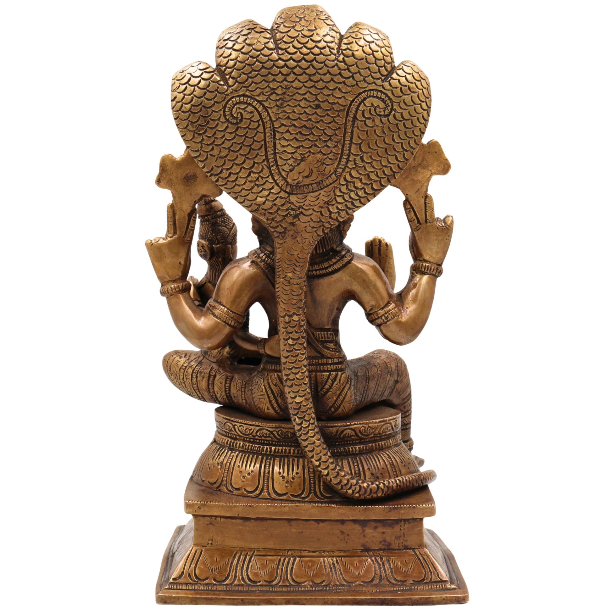 Brass Lakshmi Narasimha Idol, Handcrafted Murti, Lord Narasimha with Goddess Lakshmi Statue for Pooja, Home Decor & Gifts, Gold, 12.5 Inch, 1 Piece