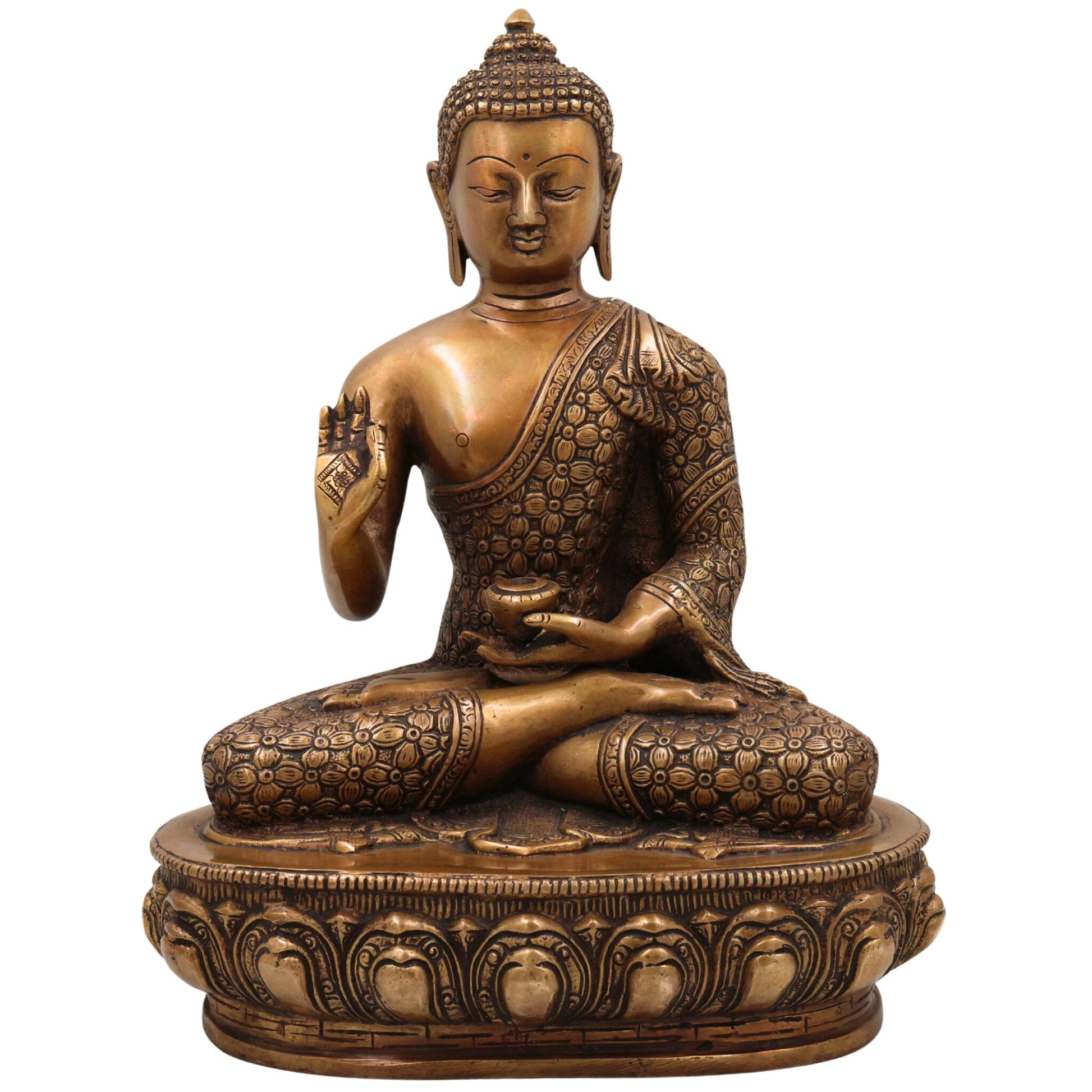 Brass Buddha Idol, Handcrafted Gautama Buddha Statue, Meditation Murti, Peaceful Buddha Sculpture for Home Decor & Spiritual Gifts, Gold, 13.5 Inch, 1 Piece
