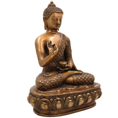 Brass Buddha Idol, Handcrafted Gautama Buddha Statue, Meditation Murti, Peaceful Buddha Sculpture for Home Decor & Spiritual Gifts, Gold, 13.5 Inch, 1 Piece