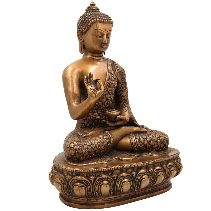 Brass Buddha Idol, Handcrafted Gautama Buddha Statue, Meditation Murti, Peaceful Buddha Sculpture for Home Decor & Spiritual Gifts, Gold, 13.5 Inch, 1 Piece