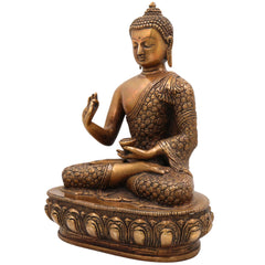 Brass Buddha Idol, Handcrafted Gautama Buddha Statue, Meditation Murti, Peaceful Buddha Sculpture for Home Decor & Spiritual Gifts, Gold, 13.5 Inch, 1 Piece
