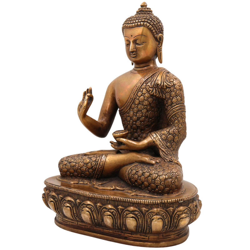 Brass Buddha Idol, Handcrafted Gautama Buddha Statue, Meditation Murti, Peaceful Buddha Sculpture for Home Decor & Spiritual Gifts, Gold, 13.5 Inch, 1 Piece