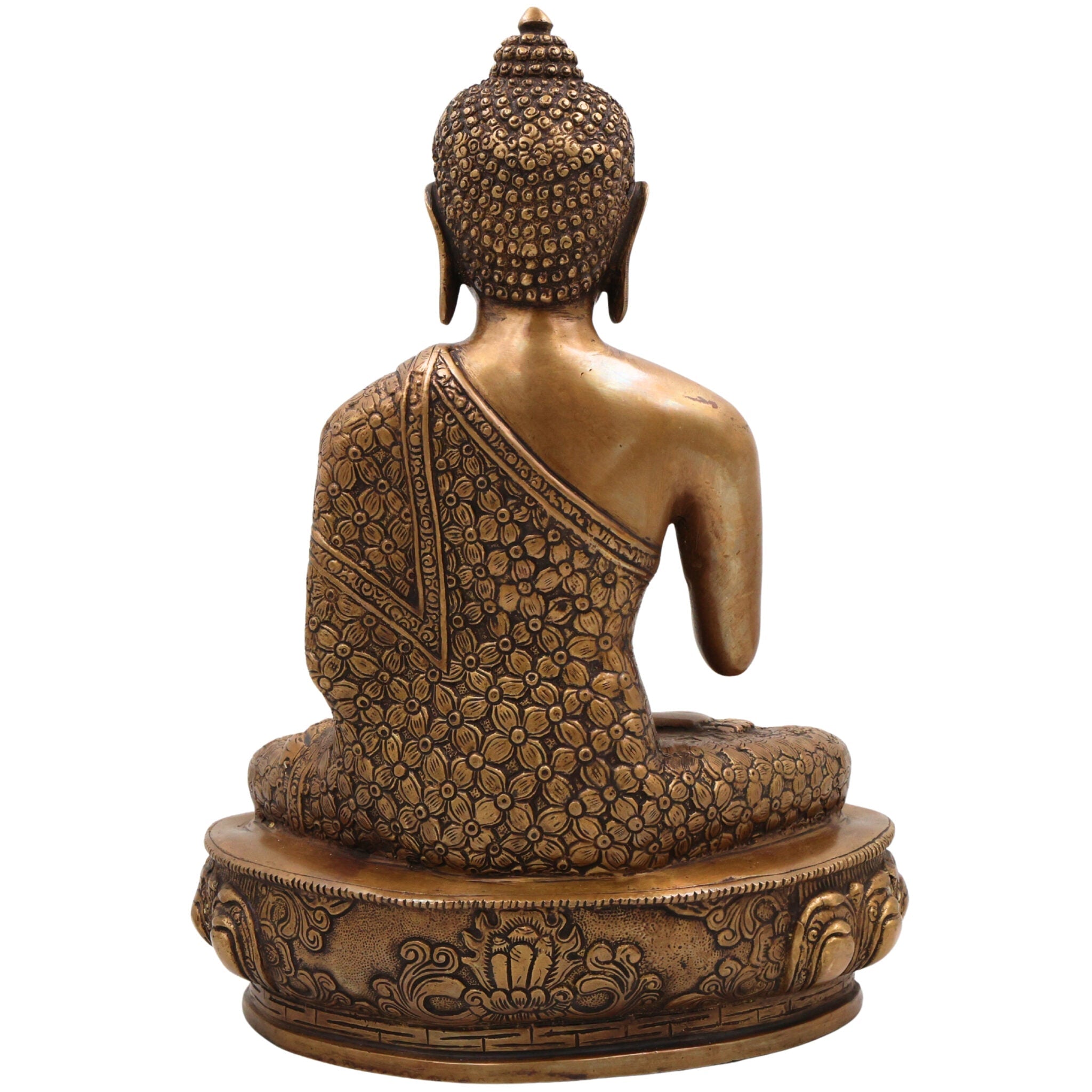 Brass Buddha Idol, Handcrafted Gautama Buddha Statue, Meditation Murti, Peaceful Buddha Sculpture for Home Decor & Spiritual Gifts, Gold, 13.5 Inch, 1 Piece