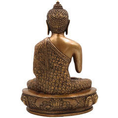 Brass Buddha Idol, Handcrafted Gautama Buddha Statue, Meditation Murti, Peaceful Buddha Sculpture for Home Decor & Spiritual Gifts, Gold, 13.5 Inch, 1 Piece