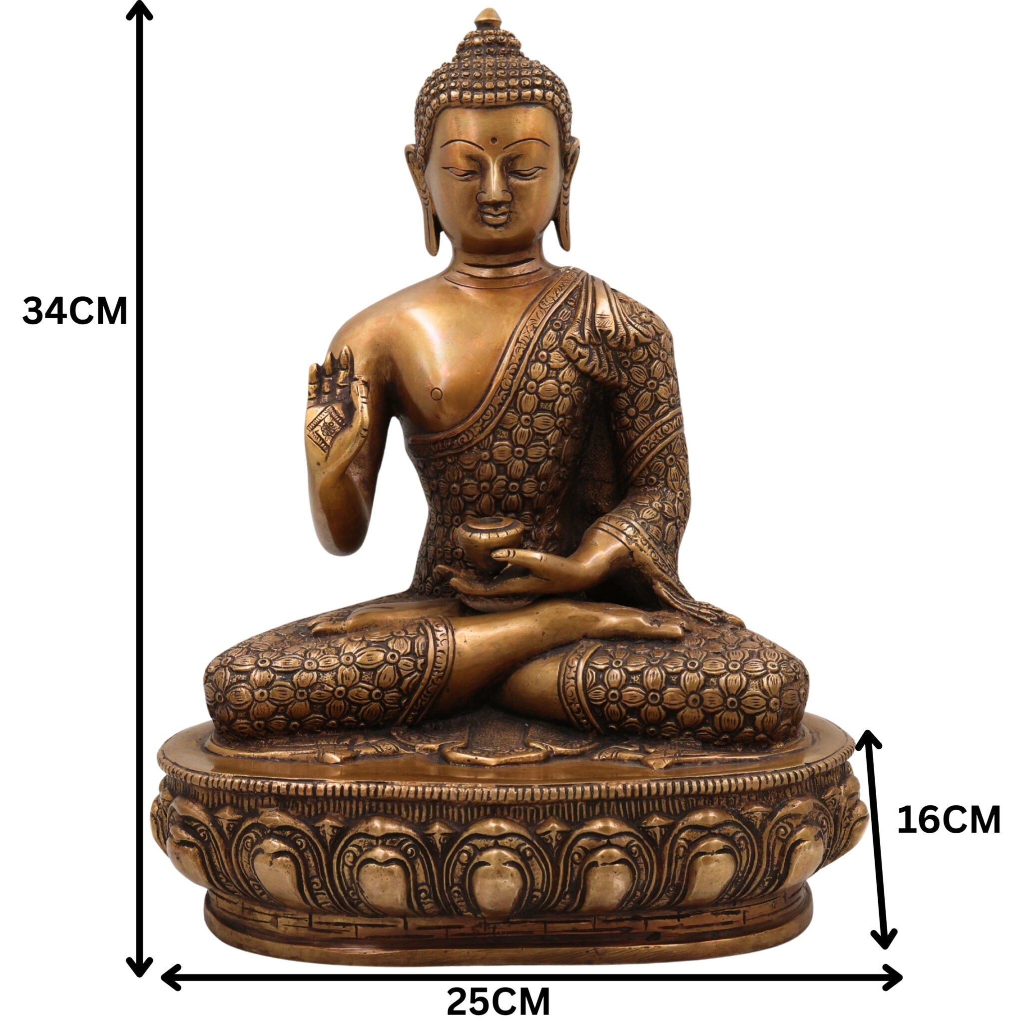 Brass Buddha Idol, Handcrafted Gautama Buddha Statue, Meditation Murti, Peaceful Buddha Sculpture for Home Decor & Spiritual Gifts, Gold, 13.5 Inch, 1 Piece