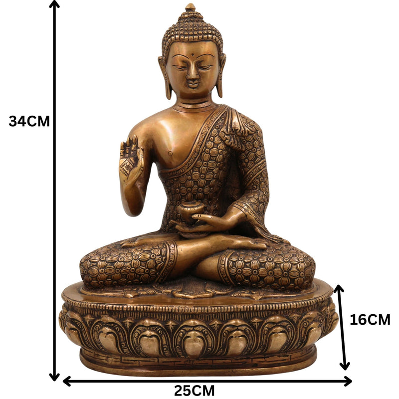 Brass Buddha Idol, Handcrafted Gautama Buddha Statue, Meditation Murti, Peaceful Buddha Sculpture for Home Decor & Spiritual Gifts, Gold, 13.5 Inch, 1 Piece