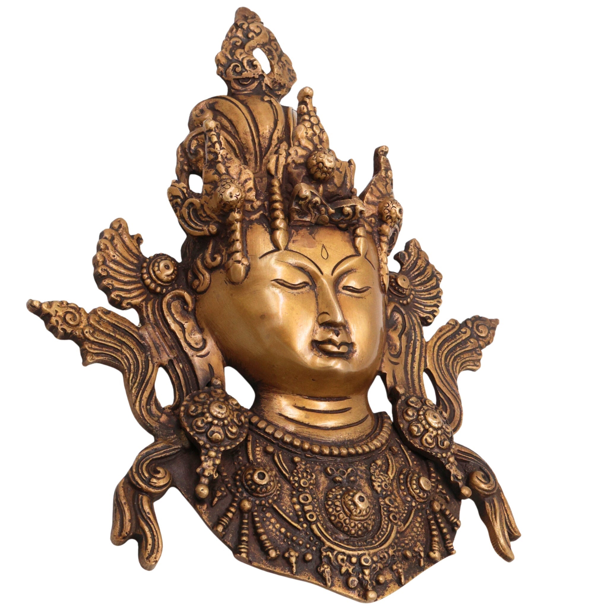Brass Tara Ma Idol, Handcrafted Goddess Tara Statue, Buddhist Devi Murti, Green Tara Sculpture for Pooja, Home Decor & Gifts, Gold, 6.5 Inch, 1 Piece