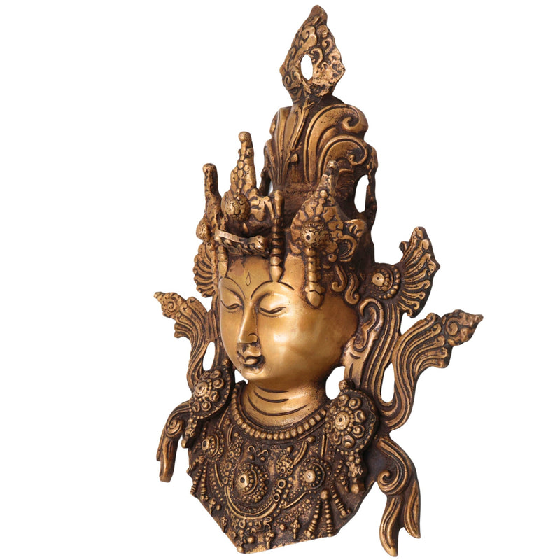 Brass Tara Ma Idol, Handcrafted Goddess Tara Statue, Buddhist Devi Murti, Green Tara Sculpture for Pooja, Home Decor & Gifts, Gold, 6.5 Inch, 1 Piece