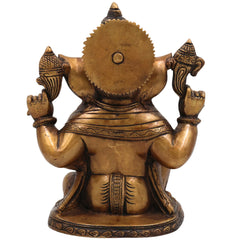 Brass Handcrafted Ganesha Idol, Vinayaka Sculpture, Lord Ganapati Statue for Pooja, Home Decor & Gifts, Gold, 9 Inch, 1 Piece