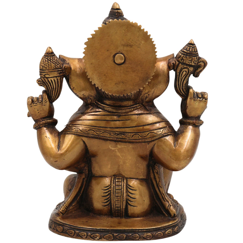 Brass Handcrafted Ganesha Idol, Vinayaka Sculpture, Lord Ganapati Statue for Pooja, Home Decor & Gifts, Gold, 9 Inch, 1 Piece