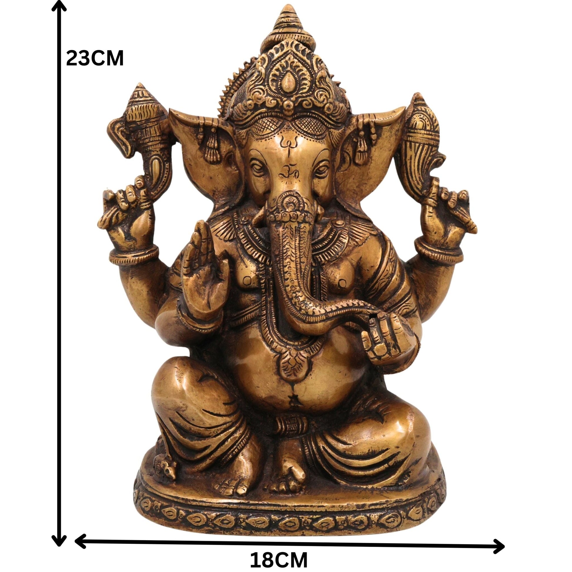 Brass Handcrafted Ganesha Idol, Vinayaka Sculpture, Lord Ganapati Statue for Pooja, Home Decor & Gifts, Gold, 9 Inch, 1 Piece
