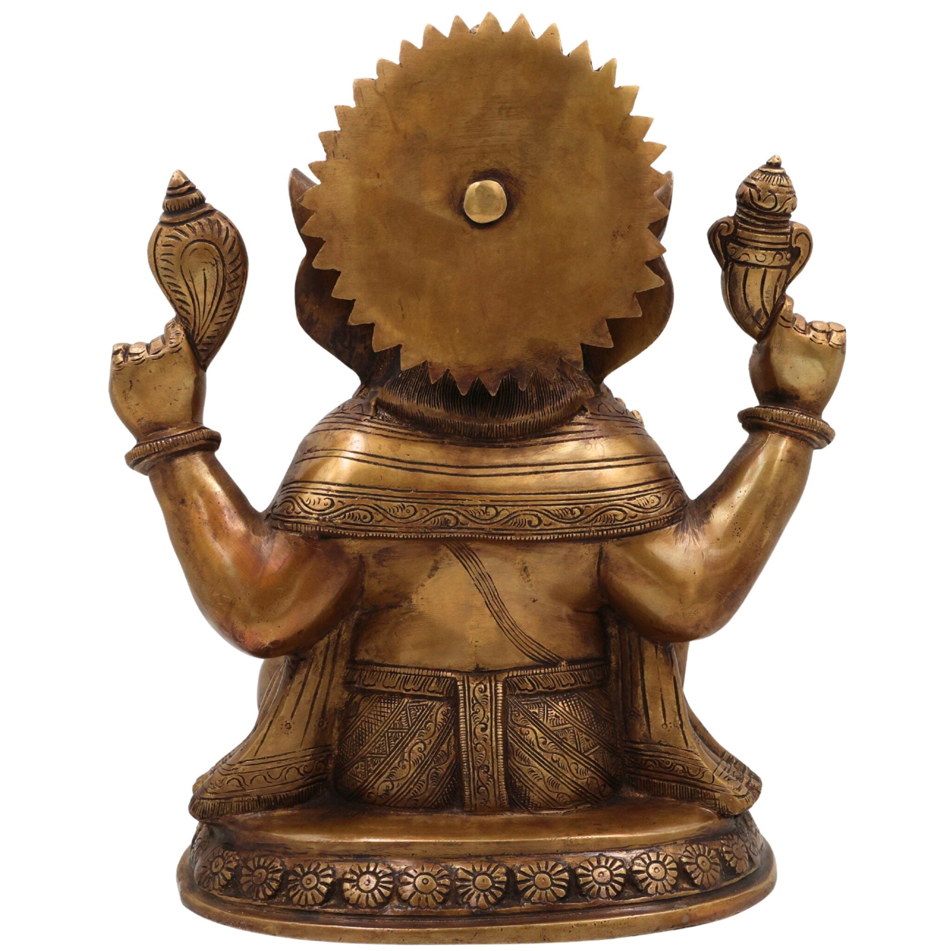 Brass Handcrafted Ganesha Idol, Lord Ganapati Statue, Vinayaka Sculpture for Pooja, Home Decor & Gifts, Gold, 12 Inch, 1 Piece