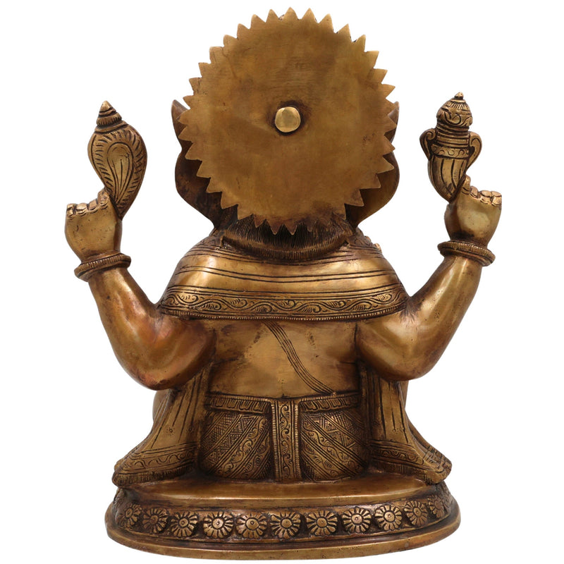 Brass Handcrafted Ganesha Idol, Lord Ganapati Statue, Vinayaka Sculpture for Pooja, Home Decor & Gifts, Gold, 12 Inch, 1 Piece