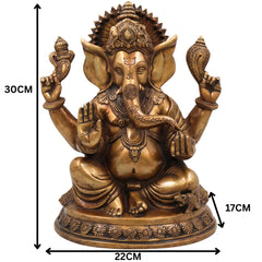 Brass Handcrafted Ganesha Idol, Lord Ganapati Statue, Vinayaka Sculpture for Pooja, Home Decor & Gifts, Gold, 12 Inch, 1 Piece