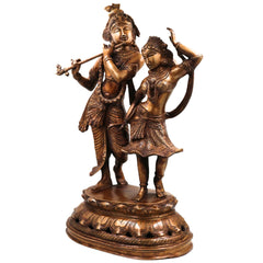 Brass Handcrafted Radha Krishna Idol, Hindu Deity Statue, Krishna Radha Sculpture for Pooja, Home Decor & Gifts, Gold, 23 Inch, 1 Piece