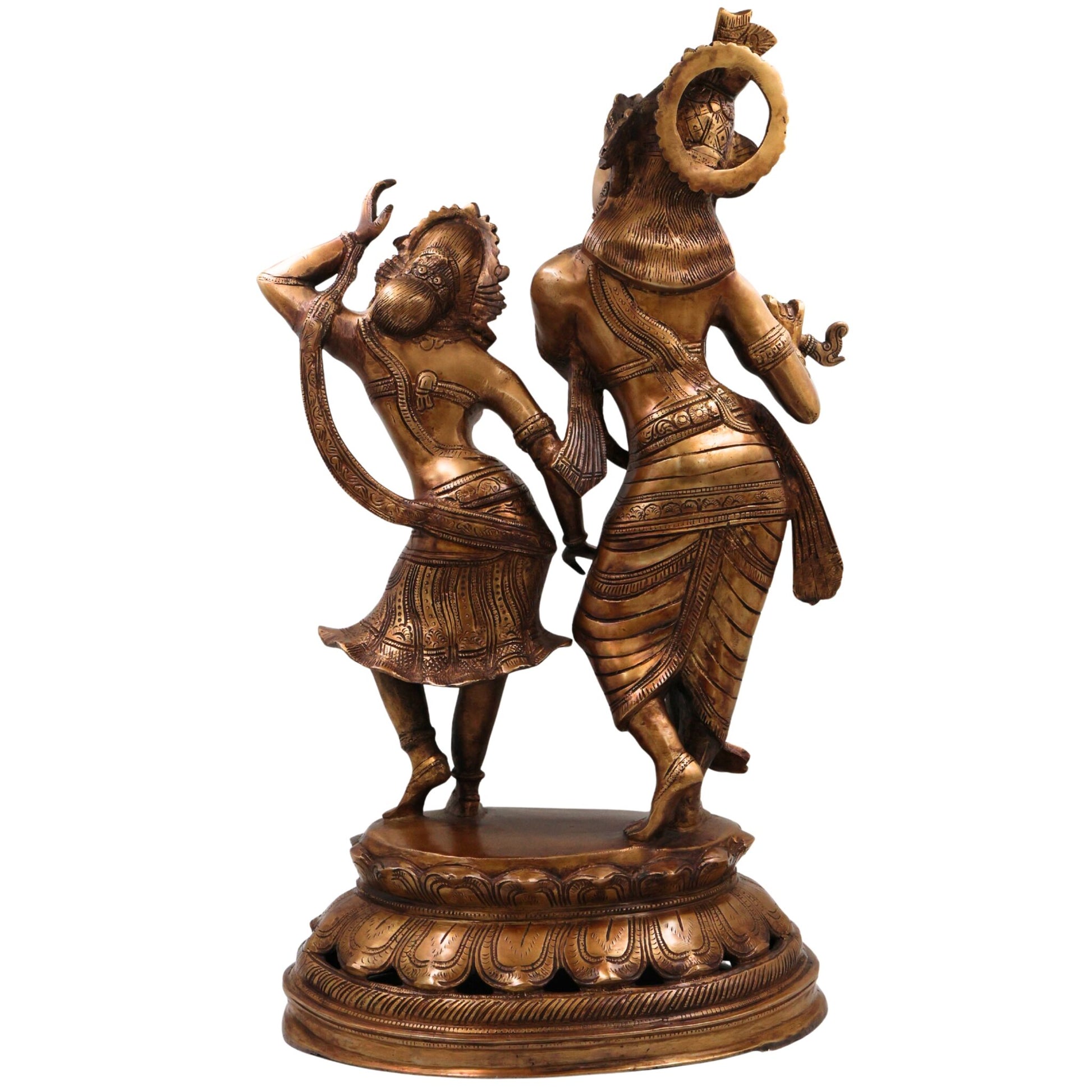Brass Handcrafted Radha Krishna Idol, Hindu Deity Statue, Krishna Radha Sculpture for Pooja, Home Decor & Gifts, Gold, 23 Inch, 1 Piece