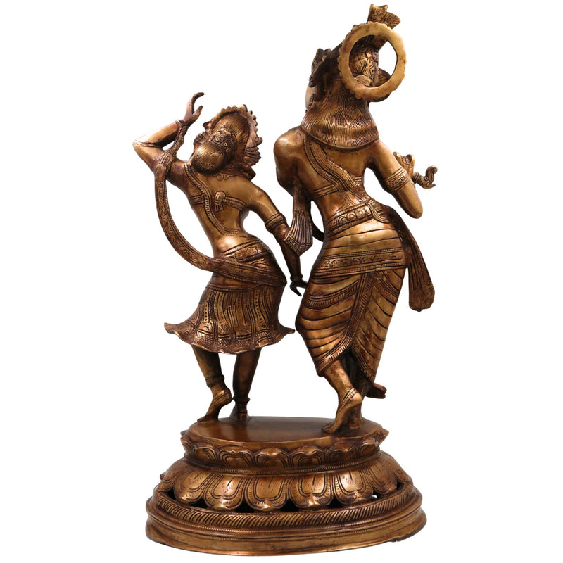 Brass Handcrafted Radha Krishna Idol, Hindu Deity Statue, Krishna Radha Sculpture for Pooja, Home Decor & Gifts, Gold, 23 Inch, 1 Piece