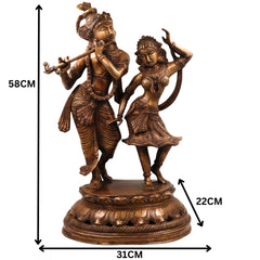Brass Handcrafted Radha Krishna Idol, Hindu Deity Statue, Krishna Radha Sculpture for Pooja, Home Decor & Gifts, Gold, 23 Inch, 1 Piece