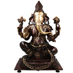 Brass Big Red Ganesha Idol, Handcrafted Murti, Ganapati Statue, Vinayaka Sculpture for Pooja, Home Decor & Gifts, Red, 19.5 Inch, 1 Piece