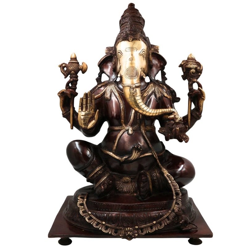 Brass Big Red Ganesha Idol, Handcrafted Murti, Ganapati Statue, Vinayaka Sculpture for Pooja, Home Decor & Gifts, Red, 19.5 Inch, 1 Piece
