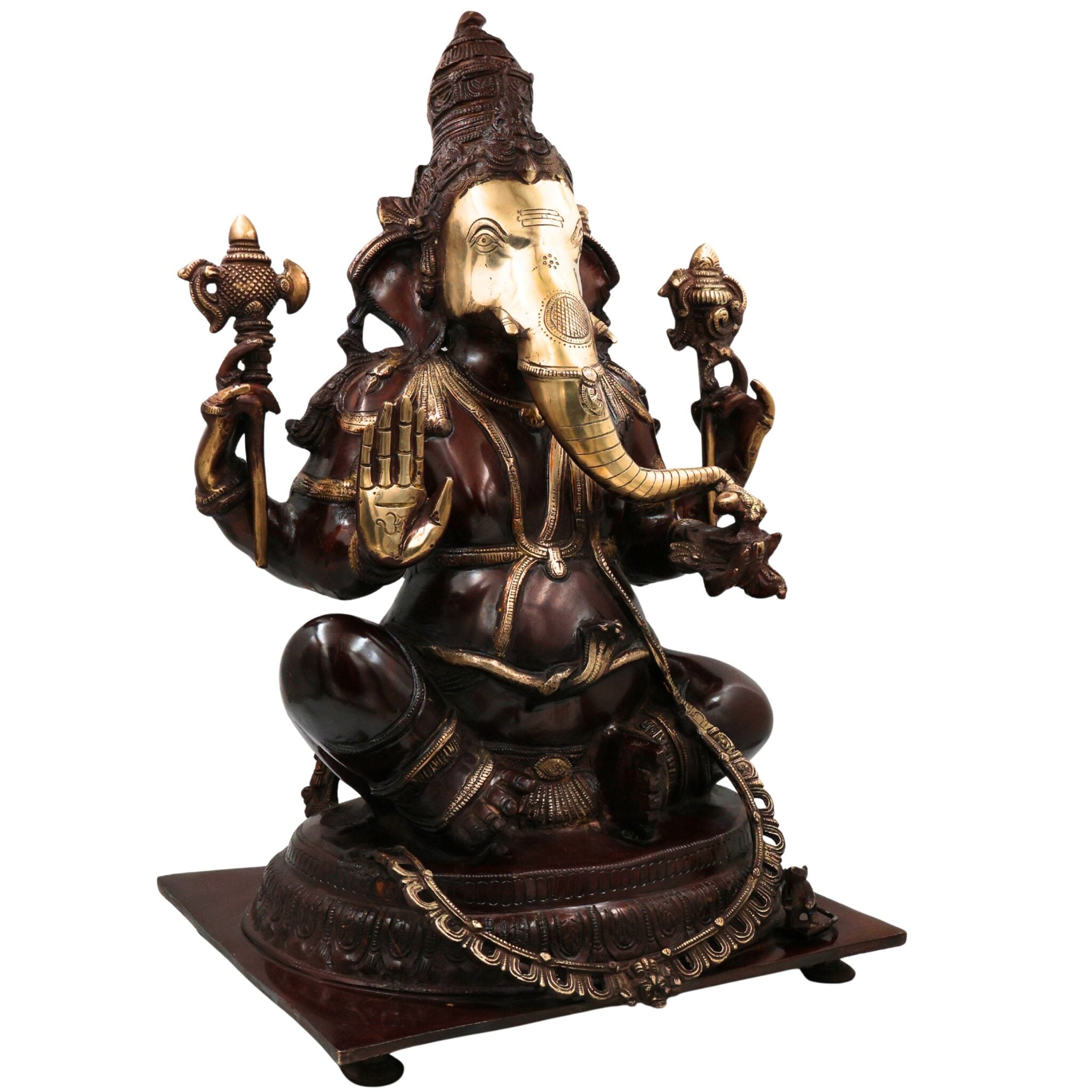 Brass Big Red Ganesha Idol, Handcrafted Murti, Ganapati Statue, Vinayaka Sculpture for Pooja, Home Decor & Gifts, Red, 19.5 Inch, 1 Piece