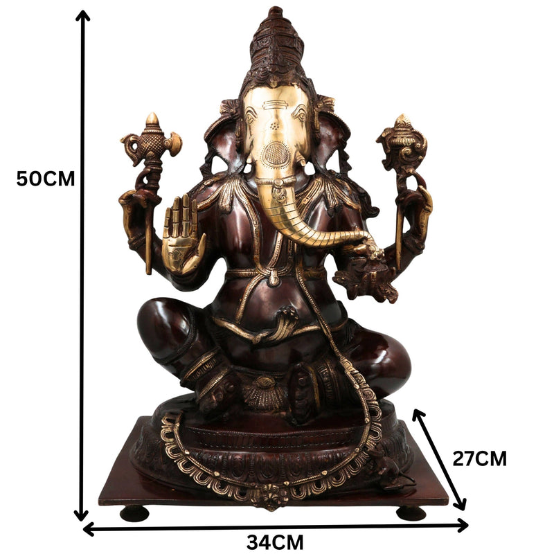 Brass Big Red Ganesha Idol, Handcrafted Murti, Ganapati Statue, Vinayaka Sculpture for Pooja, Home Decor & Gifts, Red, 19.5 Inch, 1 Piece